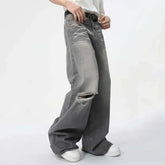 Threebooy Summer Men's Wear New Jeans Straight Wide Leg Denim Pants Casual Loose Contrast Color Male Bottoms Clothing 2025