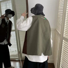 Threebooy Vintage Hong Kong Style Cargo Vest Men's Women's Loose Sleeveless Couple's Trendy Workwear Jacket
