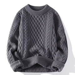 Threebooy Trendy Knitted Sweater For Men Casual Round Neck Warm Inner Loose-fit Pullover Cozy Soft Supple Fall Winter Fashion