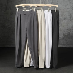 Threebooy New Japanese Retro Velcro Male Suit Pants Light Luxury Straight Draped Business Casual Pants Premium Slim Elegant Ninth Trousers
