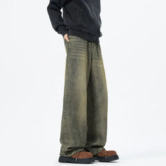 Threebooy Baggy jeans mens New Korean Men's Casual Long Jeans Classic Man Straight Denim Wide-leg Pants Solid Low-rise jeans