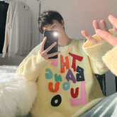 Threebooy Letter Patchwork Sweater Autumn Winter Warm Sweaters Fashion Male O-Neck Pullovers Men Loose Casual Knitted Sweater Unisex