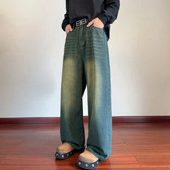 Threebooy American Style Mopping Jeans Men's Women's Chic Pocket Retro Fashion Pants High Street Loose Casual Wide Leg Denim Pants