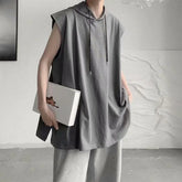 Threebooy Summer Sleeveless Hooded Loose Sports Tops Simplicity Korean Youth All-match Street Casual T Shirts Fashion Trend Men Clothing