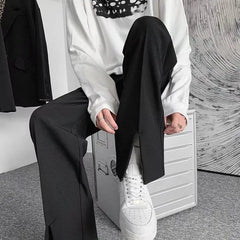 Threebooy Streetwear Fashion Men Trousers Split Black Harajuku Oversized Casual Pants Korean Office wear Suit Pants Male Blazer Pants