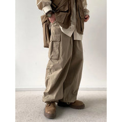 Threebooy Spring Autumn Japan Pants Retro Loose Straight Wide-leg Workwear Men Women Versatile Feet Tied Casual Trendy Trousers Aesthetic