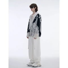 Threebooy Advanced embroidery gradient sweater cardigan jacket men's lazy style zipper knit sweater