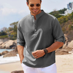 Threebooy 2024 Polos New Men's Casual Blouse Cotton Linen Shirt Loose Tops Long Sleeve T-Shirt Spring Autumn Casual Handsome Men's Shirts