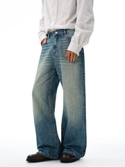 Threebooy American Retro Jeans Men's Oversize Baggy Wide Legs Classic Wash Cotton Denim Pants Hip-hop Rock Streetwear Loose Trousers