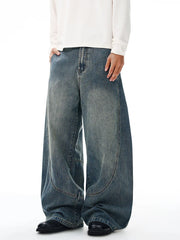 Threebooy Baggy Classic Jeans Men's Vintage Wash Cotton Wide-leg Denim Pants Loose Fashion Spliced Streetwear Trendy Hip-hop Y2K Trousers
