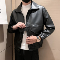 Threebooy Black White PU Jackets Men Spring Autumn Leather Jacket Coat Male Fashion Casual Motor Biker PU Leather Coat Big Size 3XL-M