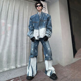 Threebooy Men's New 2-Piece Bleached Faded Denim Set