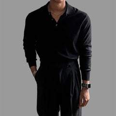 Threebooy Mens Fashionable Gym Clothes Autumn Long-Sleeved Lapel Quick-Drying Slim Solid Color Coach Work Clothes Sports Training Tops Men