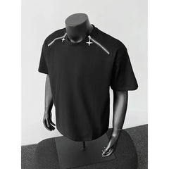 Threebooy Breathable Mens Round Neck T-Shirt man Zip Detail Trendy Design New Urban Streetwear Casual Summer Tee Comfort Fit Stylish Soft