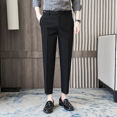 Threebooy High Waist Straight Suit Pants Mens New Solid Color Anti Wrinkle Casual Solid Color Pants Business Versatile Trousers Men