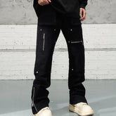 Threebooy New Fashion Kpop Baggy Flared Jeans Cargo Y2K Pants Men Clothing Ankle Zipper Straight Korean Casual Cotton Long Trousers