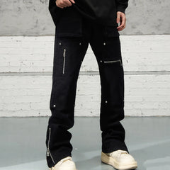 Threebooy New Fashion Kpop Baggy Flared Jeans Cargo Y2K Pants Men Clothing Ankle Zipper Straight Korean Casual Cotton Long Trousers