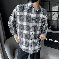 Threebooy ClothingMen's Spring High Quality Long Sleeve Shirts/Male Loose Plaid Lapel Casual Club Shirts M-2XL