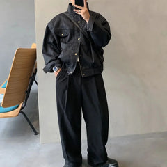 Threebooy Y2K Mens Leather Jacket Pockets Zippers Buttons Windproof Baseball Jacket Spring Casual Motorcycle Jacket Men's Clothing