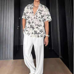 Threebooy Summer Shirt Floral Loose Casual Top Vintage Trendy Short Sleeve Shirt Men's