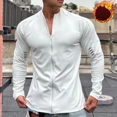 Threebooy Motion Hoodie Run Quick Dry Zipper Bodybuilding Loose Coat Long Sleeves Men Thin Casual Chic Solid Anti-Wrinkle Elastic T-shirt