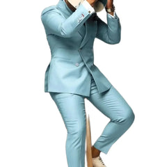 Threebooy Men's Suit 2 Pieces Blazer Pants Bow Collar Double Breasted Buckle Work Wear Bussiness Wedding