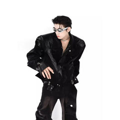 Threebooy Original Niche Punk Cool Pattern Leather Jacket Splicing Design Jacket High-end Trendy Top Men Women Couples Aesthetic Urban