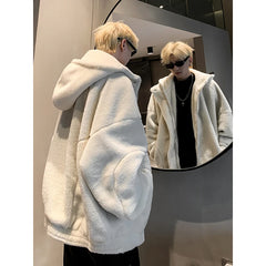 Threebooy Plus Size 3XL-M Winter New Berber Fleece Jacket Parka Loose Coat Men Solid Color Mens Hooded Casual Loose Thick Warm Jacket Man