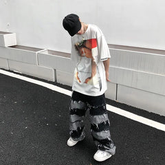 Threebooy Y2K Baggy Stacked Jeans Pants For Men Clothing Straight Vintage Grey Grunge Long Trousers Ropa Hombre