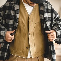 Threebooy American Vintage Layover Hunting Vest With Sleeveless Tank Top Amekaji Jacket Coat For Men