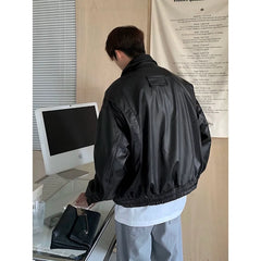 Threebooy 90s Streetwear American Retro Motorcycle Leather Jacket Men's Autumn New Style Niche Loose PU Leather Jacket