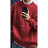Threebooy Heavy Japanese Sweater Loose Round Neck Pullover Fashionable High-end Red Sweater Men Women's Inner Base Knitted Sweater Chic
