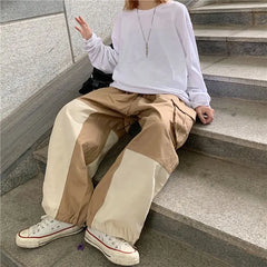 Threebooy Elegant Fashion Harajuku Slim Fit Ropa Hombre Loose Sport All Match Casual Pants Solid Pockets Patchwork Straight Leg Pants