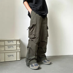 Threebooy Summer Thin Casual Pants Men Pocket Cargo Pants Men Japanese Streetwear Hip-hop Loose Straight Pants Mens Vintage Trousers M-3XL