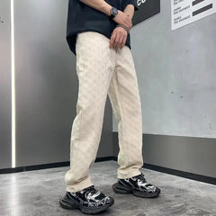 Threebooy Vintage Jacquard Jeans Men's Street American Straight Wide-leg Jeans Streetwear Loose Pants Y2K Fashion Pantalones Hombre