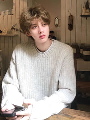 Threebooy American Retro Men's Long Sve Sweatirt Autumn Winter Lazy Sle Knitted irt Inner Wear Comfortable Loose Fit round Ne