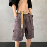 Threebooy Men Cargo Shorts Streetwear Unisex Hip Hop Elastic Waist Short Pants