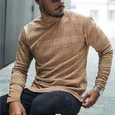 Threebooy High Neck Bottoming Men's Long-sleeved T-shirt Thousand Grid Birds Pile Collar Spring New Men's Clothing