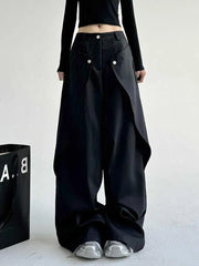 Threebooy Black Casual Spring Autumn Thin Loose Wide Leg Pants Men Women Drapey Loose Fit Long Trousers Casual Style Classic Design