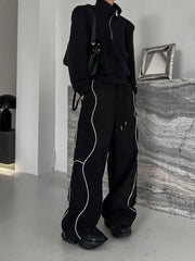 Threebooy American High Street Style Retro Trend Functional Style Drawstring Loose Sports Wide-leg Trousers Autumn Winter New Style Pants