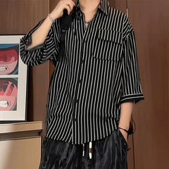 Threebooy Stripe Pattern Summer Shirt Men's Clothing High Quality Luxury Men's Shirt Loose Fitting Harajuku Fashion New in Short Sleeve