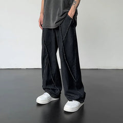 Threebooy New Personality Street Autumn Hip-hop Jeans Men's Splicing Denim Trousers Men's Oversized Loose Casual Wide-leg Pants 5XL