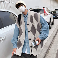 Threebooy Windproof Open Front Button V Neck Vest Waistcoat Men Warm Soft Coat Autumn Winter Top Sleeveless New Basic Casual Knit Cardigan