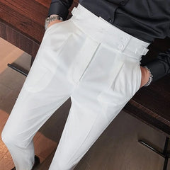 Threebooy Men's Luxury Button-down Draped Baggy Suit Pants Casual Solid Color Straight Premium Elegant Dress Pants New Spring