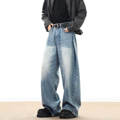Threebooy American Style Vintage Casual Wide-leg Mopping Jeans Men Loose Denim Trousers Neutral Jeans Streetwear Men Women Jeans Pants