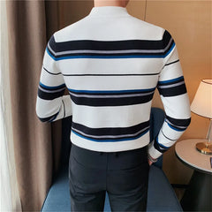 Threebooy Brand Clothing Men's Autumn/winter Thermal Knitting Sweater/Male Slim Fit Fashion Striped Knit Shirt Man Casual Pullover