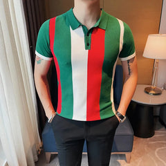 Threebooy Men's Summer Casual Short Sleeve Knitting Polo Shirts/Male Slim Fit High Quality Color Matching Short Sleeve Polo Homme S-5XL