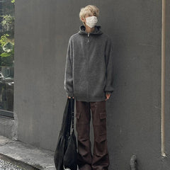 Threebooy Winter Clothing Men's Knitted Zipper Hooded Cardigan Sweater Long Sleeve Solid Color Casual Streetwear Luxury Hoodie Coat