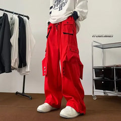 Threebooy Fashionable Trendy Artistic Solid Color Straight-leg Casual Pants Loose Hip Hop Style For Men Spring Autumn Youth Trend