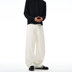 Threebooy 100% Pure Cotton Wide-leg Pants Men's Autumn New Oversized Comfortable Loose Casual Trousers Brown White Fashion Streetwear